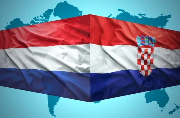 Waving Croatian and Dutch flags — Stock Photo, Image