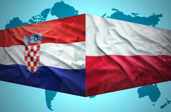 Waving Croatian and Polish flags — Stock Photo, Image