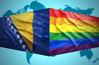 wuivende Bosnische en homo vlaggensallanan Boşnakça ve gay bayrakları