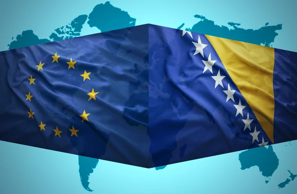 Waving Bosnian and European Union flags — Stock Photo, Image