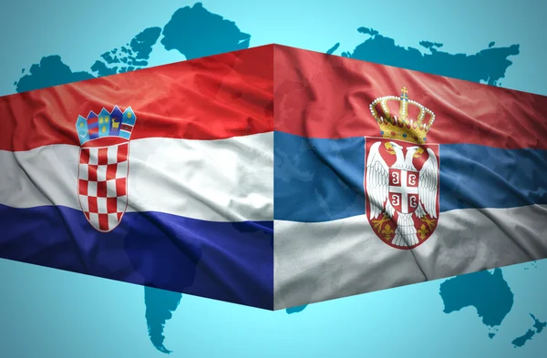 Waving Serbian and Croatian flags — Stock Photo, Image