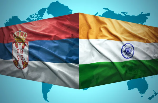 Waving Serbian and Indian flags — Stock Photo, Image