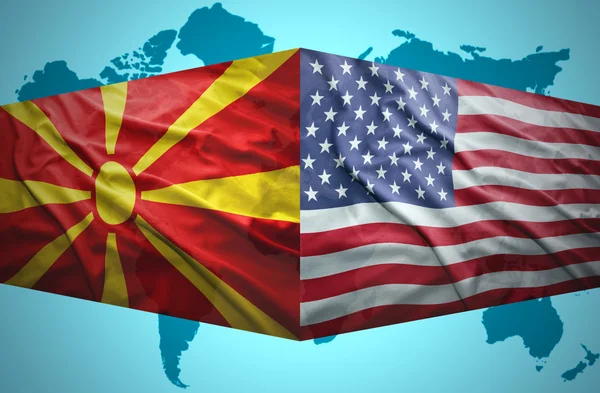 Waving Macedonian and American flags — Stock Photo, Image