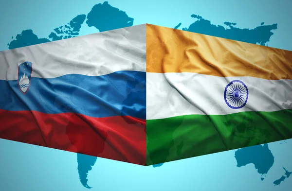 Waving Slovenian and Indian flags — Stock Photo, Image