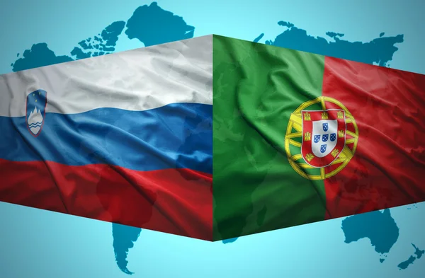 Macha Słowenii i Portugalii flagi — Zdjęcie stockowe