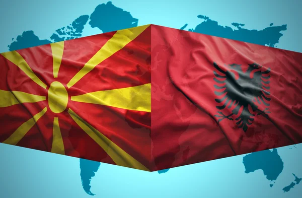 Macha flagi Albanii i Macedonii — Zdjęcie stockowe