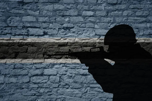 Soldatensilhouette Auf Der Alten Backsteinmauer Mit Der Flagge Botswanas Militärische — Stockfoto