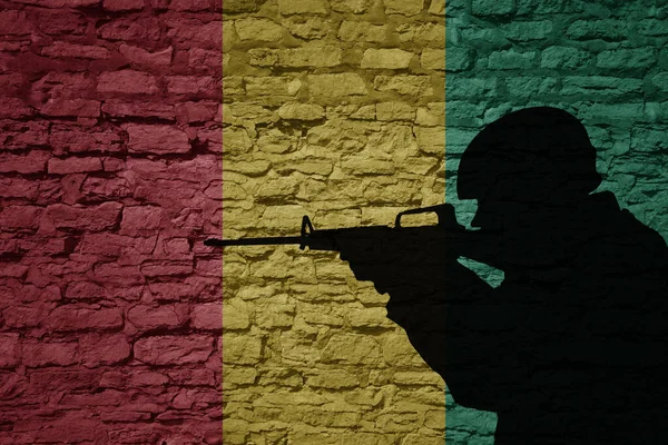 Soldatensilhouette Auf Der Alten Backsteinmauer Mit Der Flagge Des Guinea — Stockfoto