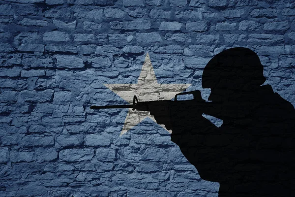 Voják Silueta Staré Cihlové Zdi Vlajkou Somálské Země Vojenská Síla — Stock fotografie