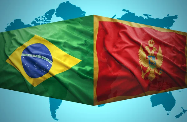Agitant des drapeaux monténégrins et brésiliens — Photo