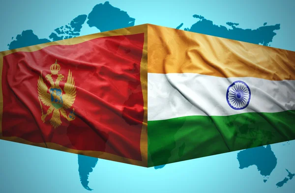 Waving Montenegrin and Indian flags — Stock Photo, Image