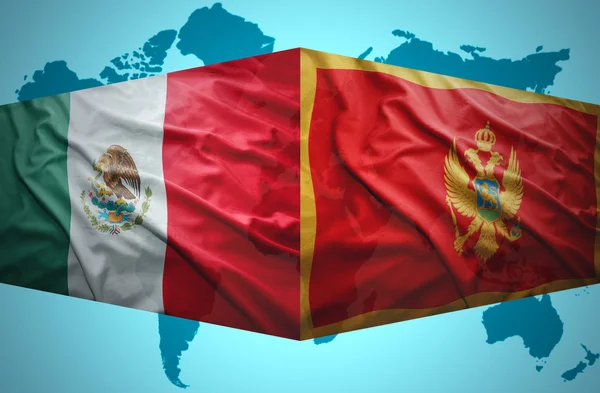 Waving Montenegrin and Mexican flags — Stock Photo, Image