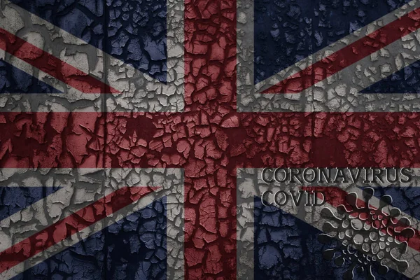 Прапор Великої Британії Старовинній Старовинній Металевій Іржавій Тріснутій Стіні Текстовим — стокове фото