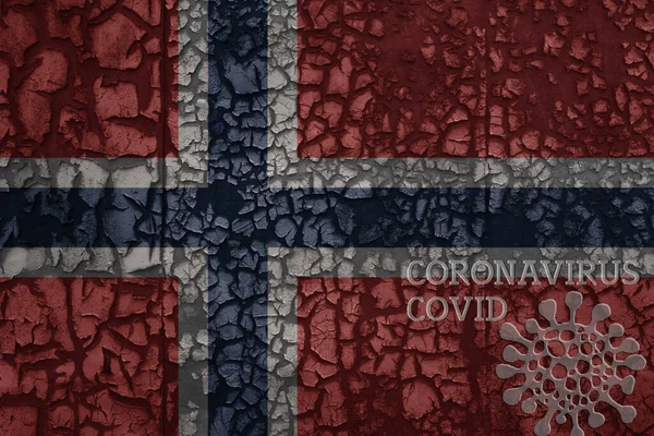 Flag Norway Old Vintage Metal Rusty Cracked Wall Text Coronavirus — Stock Photo, Image