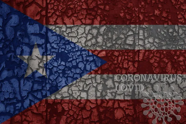 Bandiera Portorico Vecchio Metallo Vintage Arrugginito Muro Incrinato Con Testo — Foto Stock