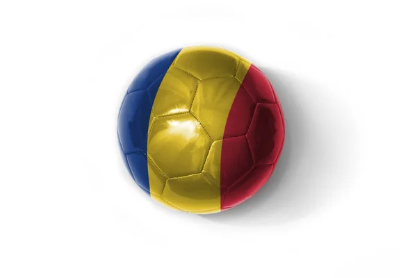 Pelota Fútbol Realista Con Colorida Bandera Nacional Romania Fondo Blanco —  Fotos de Stock