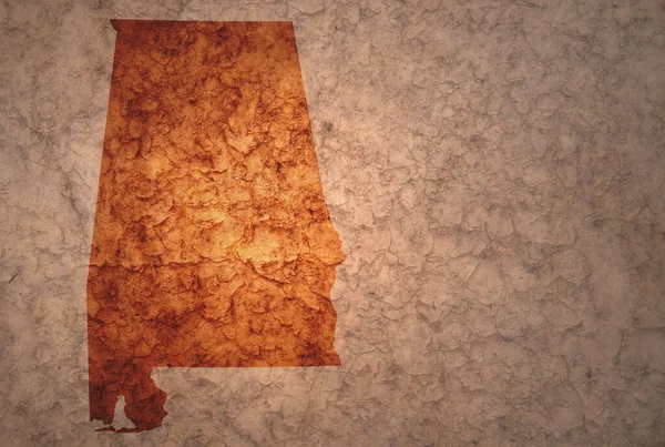 Térkép Alabama Állam Egy Régi Régi Vintage Crack Papír Háttér — Stock Fotó