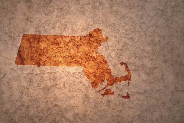 Mapa Státu Massachusetts Starém Starověkém Vinobraní Crack Papíru Pozadí — Stock fotografie