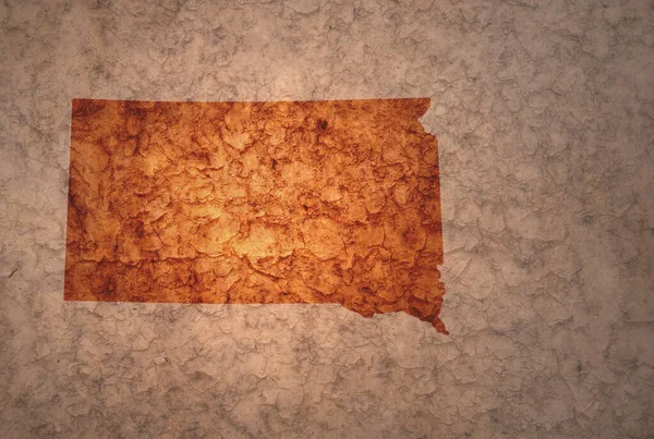Карта Штату Південна Дакота Старовинному Старовинному Паперовому Тлі Тріщинами — стокове фото