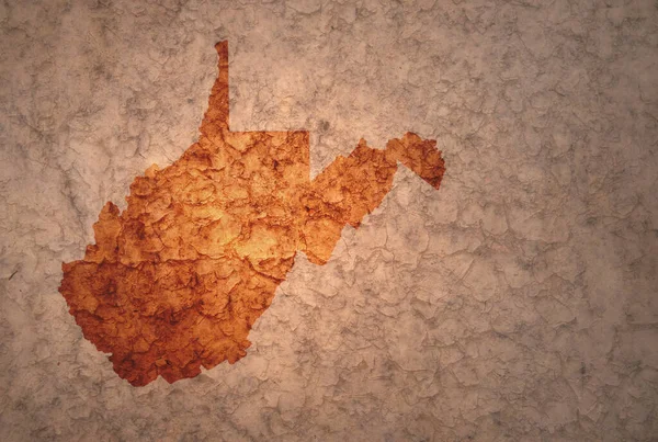 map of west virginia state on a old ancient vintage crack paper background