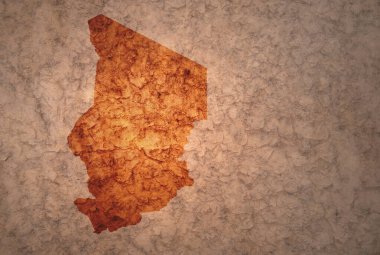 Eski bir antika çatlak kağıt arka planında Chad 'in haritası