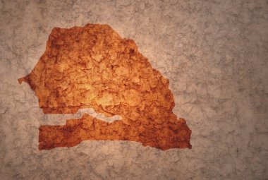 Senegal 'in haritası eski ve eski bir çatlak kağıt arka planında