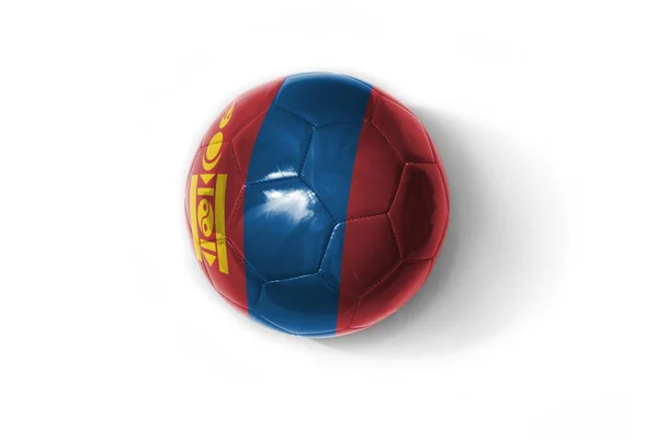 Realistische Voetbal Bal Met Kleurrijke Nationale Vlag Van Mongolie Witte — Stockfoto