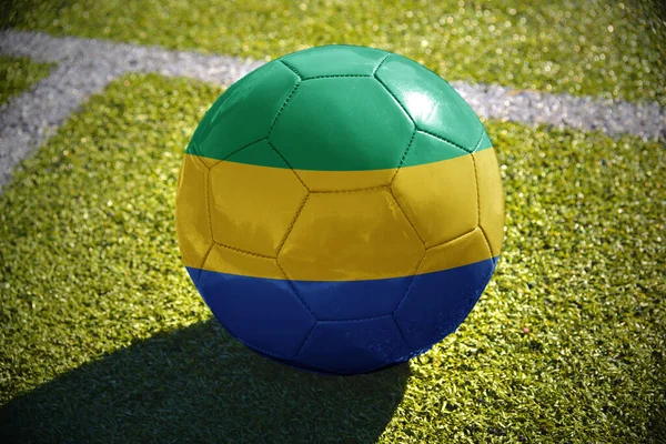 Football Ball National Flag Gabon Lies Green Field White Line — Stock Photo, Image