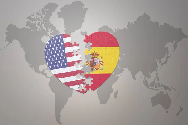 Puzzle Heart National Flag United States America Spain World Map — Stock Photo, Image