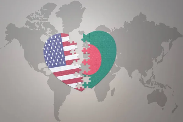 Puzzle Heart National Flag United States America Bangladesh World Map — Stok fotoğraf