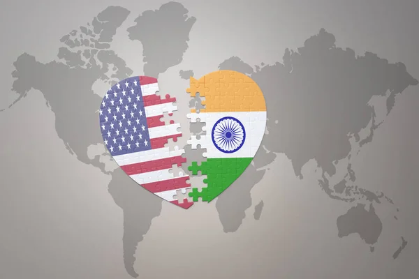 Puzzle Heart National Flag United States America India World Map — Stock Photo, Image