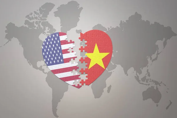 Puzzle Cuore Con Bandiera Nazionale Degli Stati Uniti America Vietnam — Foto Stock