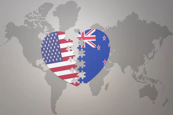 Puzzle Heart National Flag United States America New Zealand World — Stockfoto