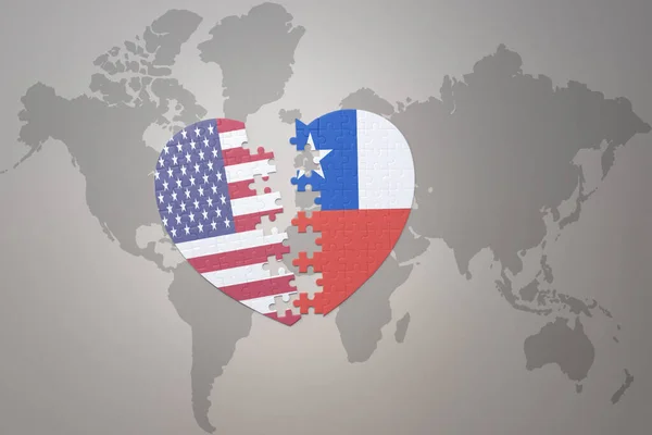Puzzle Heart National Flag United States America Chile World Map — Foto Stock