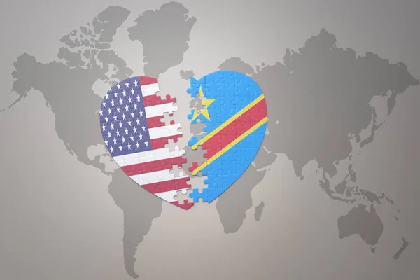 Puzzle Heart National Flag United States America Democratic Republic Congo — Stock Photo, Image