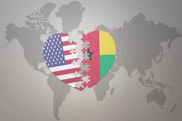 Серце Головоломка Національним Прапором Єднаних Держав Америки Гінеї Біссау Фоні — стокове фото