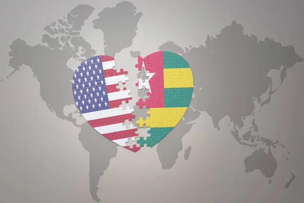 Puzzle Heart National Flag United States America Togo World Map — Stock Photo, Image