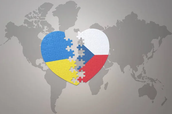 Pussel Hjärta Med Den Nationella Flaggan Ukrainska Och Tjeckiska Republiken Stockbild