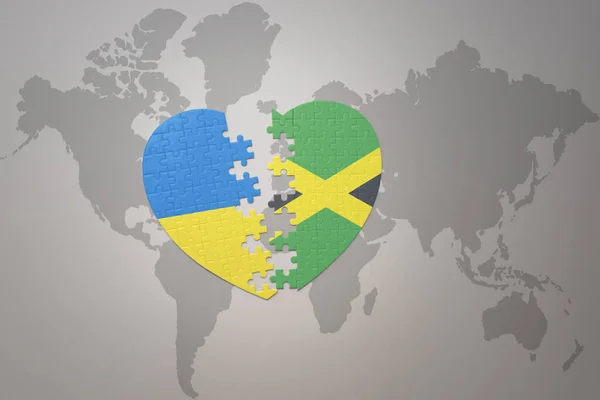 Cuore Puzzle Con Bandiera Nazionale Ucraina Giamaica Uno Sfondo Mappa — Foto Stock