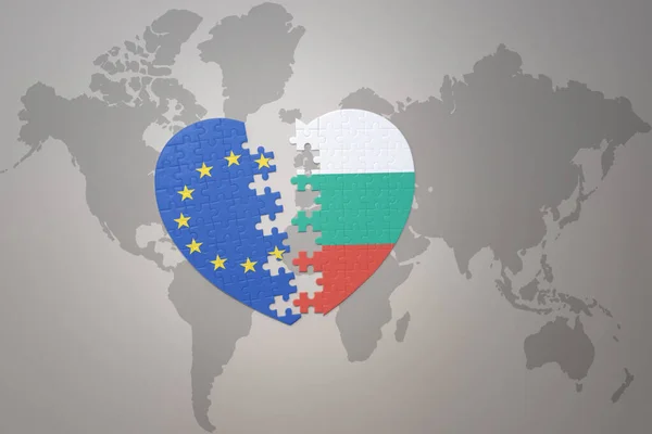 Puzzle Heart National Flag European Union Bulgaria World Map Background — Stock Photo, Image