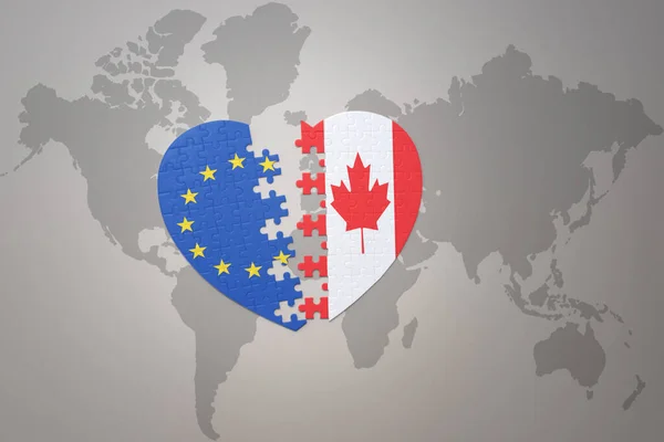 Puzzle Herz Mit Der Nationalflagge Der Europäischen Union Und Kanada — Stockfoto