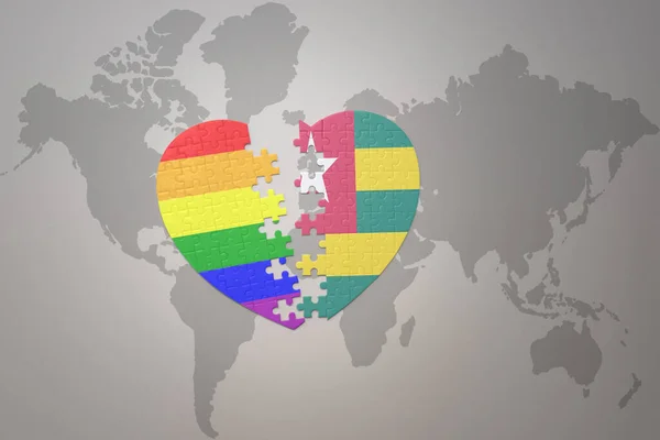 Puzzle Heart Rainbow Gay Flag Togo World Map Background Concept — Stock Photo, Image