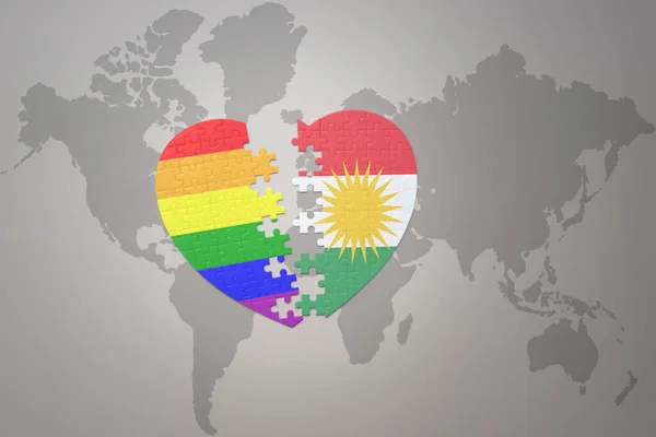 Puzzle Heart Rainbow Gay Flag Kurdistan World Map Background Concept — Stock Photo, Image