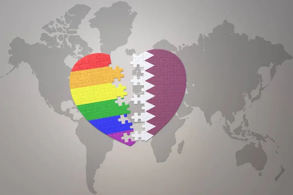 Teka Teki Hati Dengan Pelangi Bendera Gay Dan Qatar Pada — Stok Foto