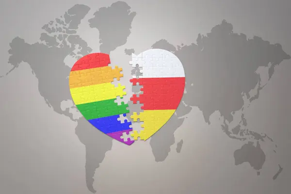 Puzzle Heart Rainbow Gay Flag South Ossetia World Map Background — Stock Photo, Image