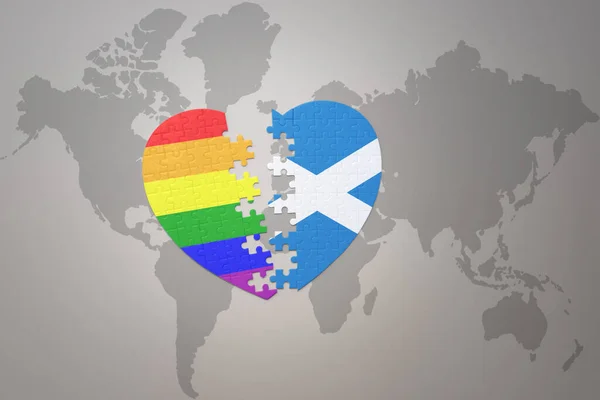 Puzzle Heart Rainbow Gay Flag Scotland World Map Background Concept — Stock Photo, Image