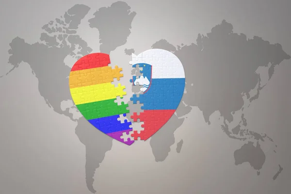 Puzzle Heart Rainbow Gay Flag Slovenia World Map Background Concept — Stock Photo, Image