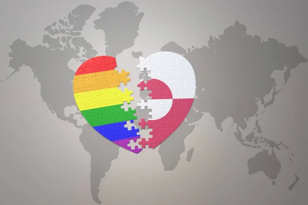 Puzzle Heart Rainbow Gay Flag Greenland World Map Background Concept — Stock Photo, Image