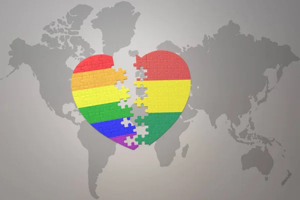 Puzzle Heart Rainbow Gay Flag Bolivia World Map Background Concept — Stock Photo, Image