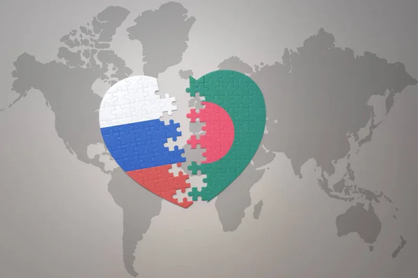 Corazón Del Rompecabezas Con Bandera Nacional Rusia Bangladesh Fondo Del —  Fotos de Stock